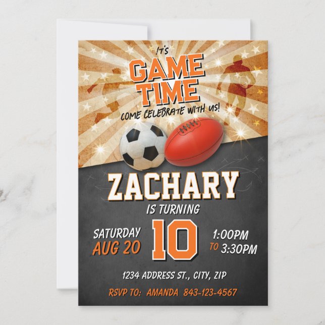 Invitation Sport birthday invite Soccer Football AFL (Devant)