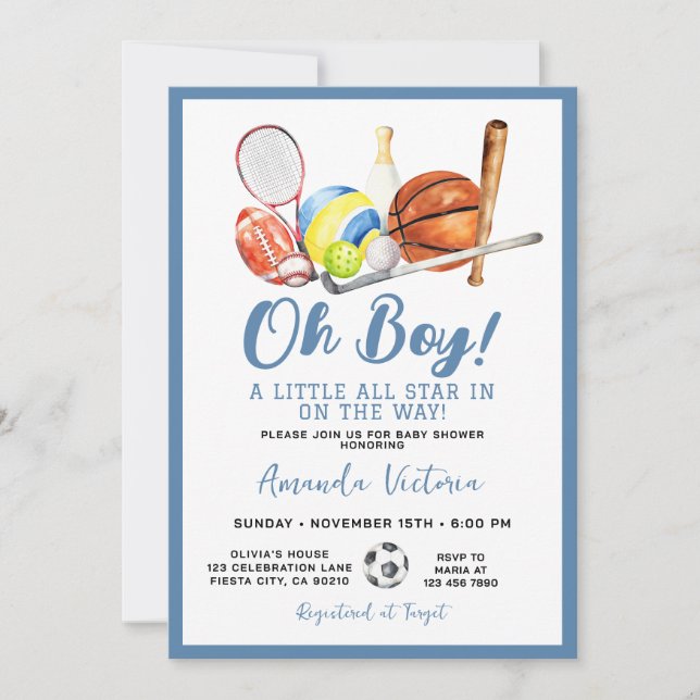Invitation Sport Boy Ball All Star Themed Party Baby Shower (Devant)