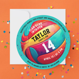 Invitation Sport cool Coloré Chelem Dunk Aqua Basket Bleu