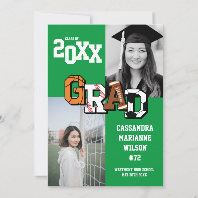 Invitation Sport Graduation Football de basket-ball de footba (Devant)