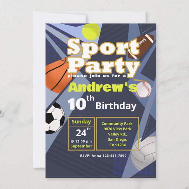 Invitation Sport Party - Fête d'anniversaire pour  (Devant)