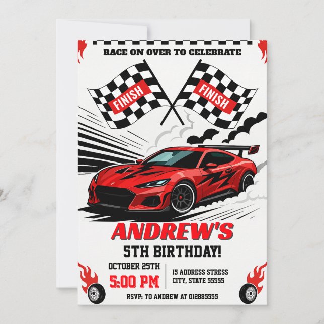 Invitation Sport personnel moderne Race Car Anniversaire pour (Devant)