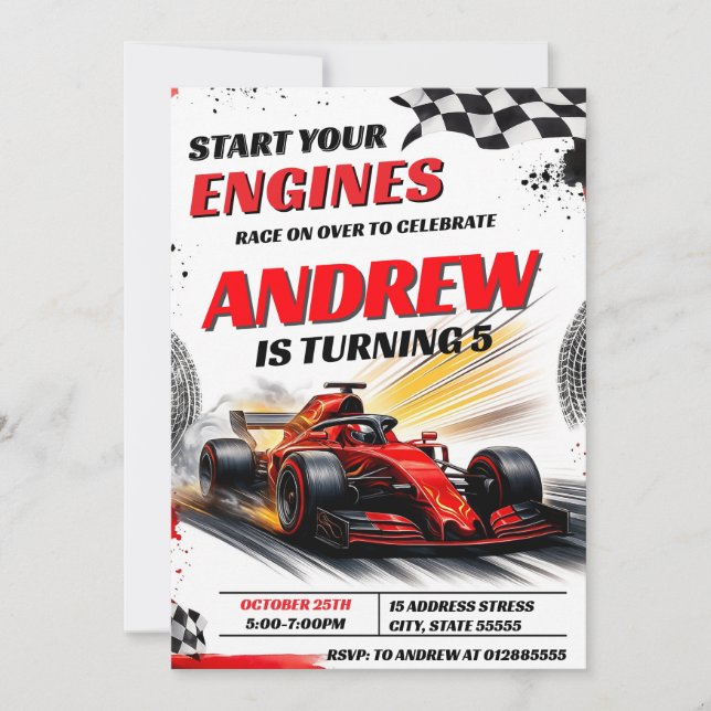 Invitation Sport Personnel Racing Voiture fête d'anniversaire (Devant)