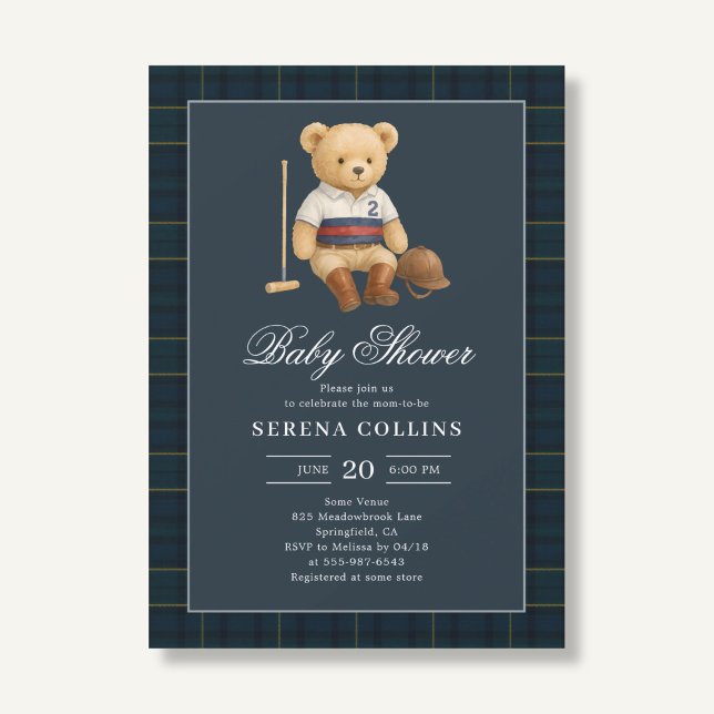 Invitation Sport Preppy Bear Baby shower bleu (Créateur téléchargé)