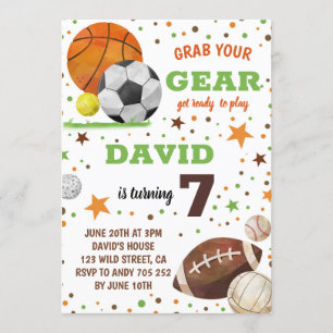 Invitation Sport thème Anniversaire Fête Garçon Sports