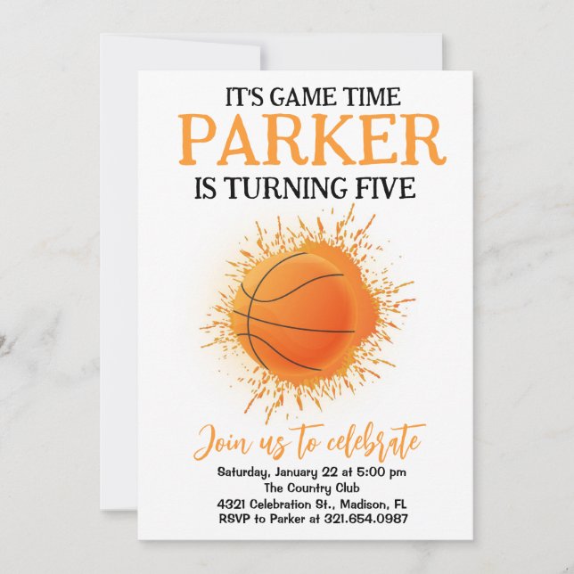 Invitation Sport Thème Jeu Basketball Blanc Anniversaire (Devant)