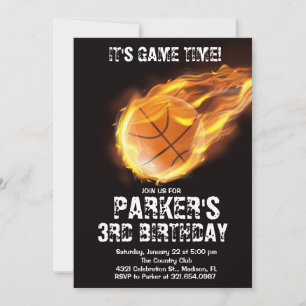 Invitation Sport Thème Jeu Feu Basketball Noir Anniversaire