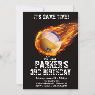 Invitation Sport Thème Jeu Feu Volleyball Black Anniversaire