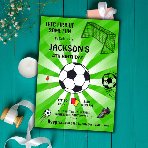 Invitation Sport vert soccer thème moderne 4ème anniversaire