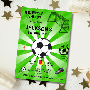 Invitation Sport vert soccer thème moderne 6e anniversaire