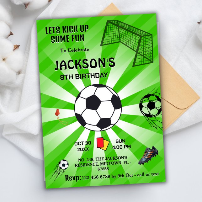 Invitation Sport vert soccer thème moderne 8e anniversaire (Créateur téléchargé)