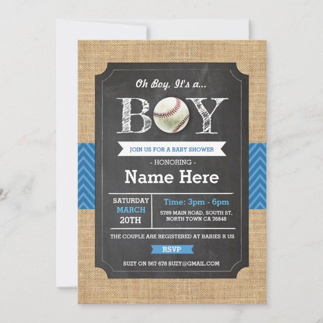 Invitation sportif du Baby shower de baseball Blue (Devant)