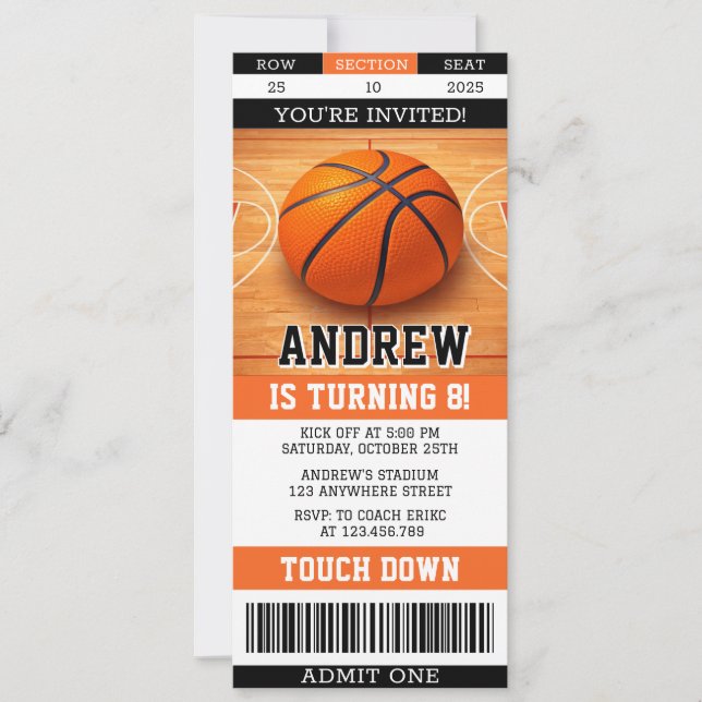 Invitation sportive de billet de basket-ball perso (Devant)