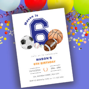 Invitation Sports 6e athlète garçon Anniversaire