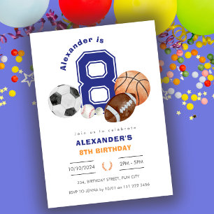 Invitation Sports 8e athlète garçon Anniversaire