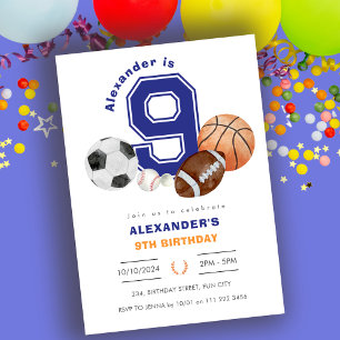 Invitation Sports 9e athlète garçon Anniversaire