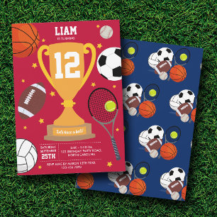 Invitation Sports Balles sportives Enfants Rouge Bleu Anniver