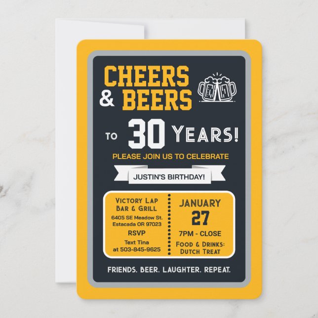 Invitation Sports Bar Birthday Cheers and Beers to 30 Years (Devant)