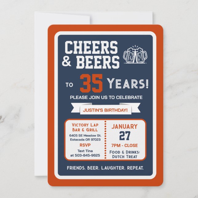 Invitation Sports Bar Birthday Cheers and Beers to 35 Years (Devant)