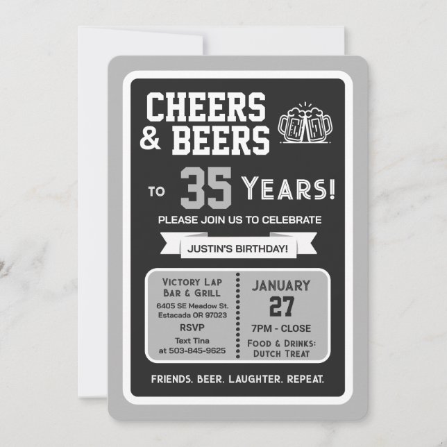 Invitation Sports Bar Birthday Cheers and Beers to 35 Years (Devant)