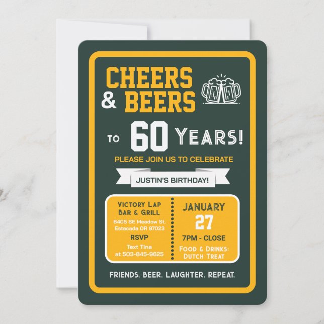 Invitation Sports Bar Birthday Cheers and Beers to 60 Years (Devant)