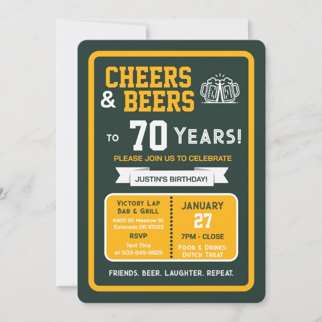 Invitation Sports Bar Birthday Cheers and Beers to 70 Years (Devant)