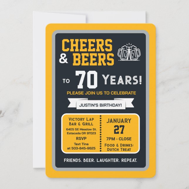 Invitation Sports Bar Birthday Cheers and Beers to 70 Years (Devant)