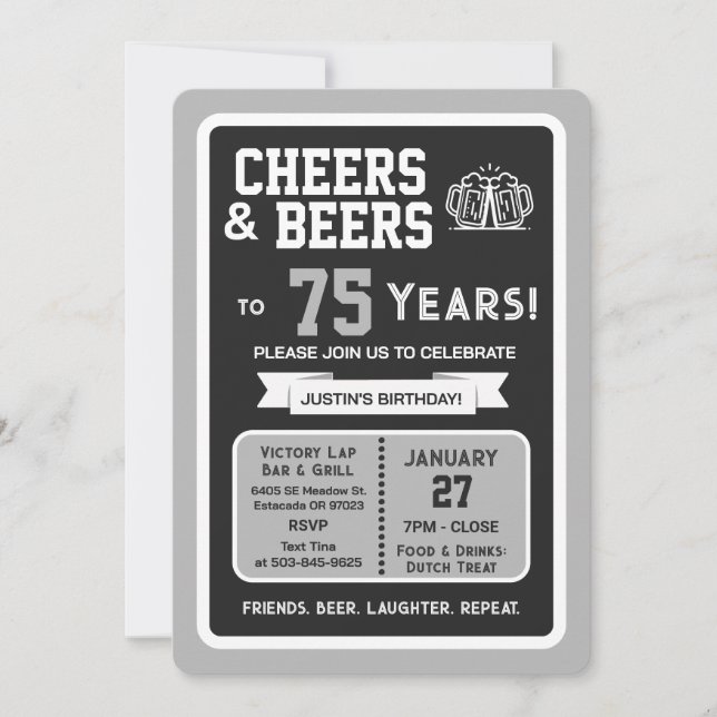 Invitation Sports Bar Birthday Cheers and Beers to 75 Years (Devant)