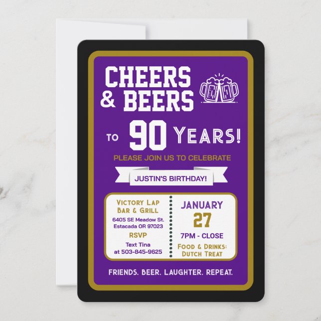 Invitation Sports Bar Birthday Cheers and Beers to 90 Years (Devant)