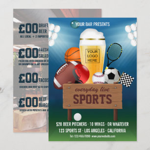 Invitation Sports Bar Event Promo Menu ajouter photo et logo