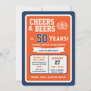 Invitation Sports Bar Joyeux Anniversaire et Bières pour 50 A