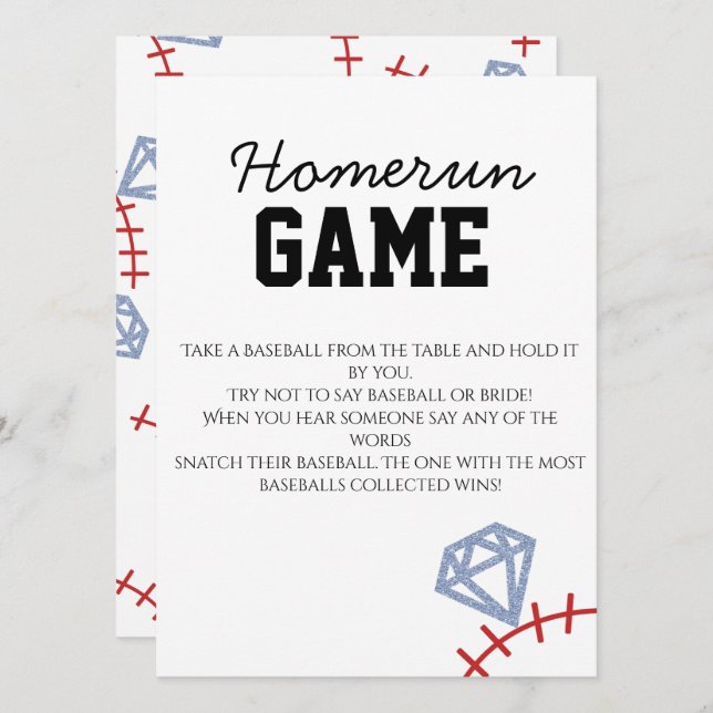 Invitation Sports Baseball Homerun Glitter Bridal Shower Game (Devant / Derrière)