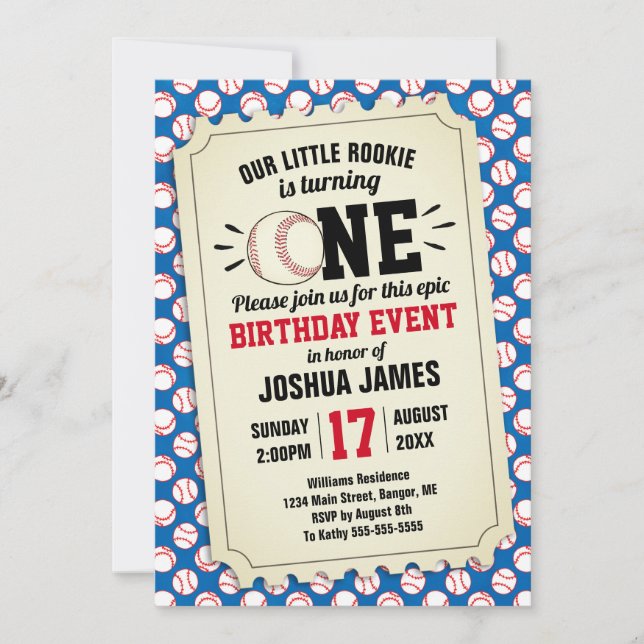 Invitation Sports Baseball Little Rookie Billet bleu (Devant)