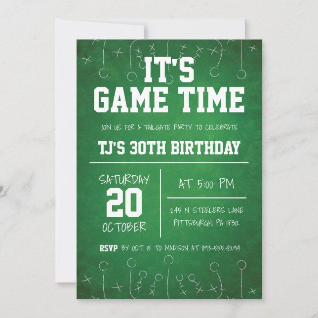 Invitation Sports de football vert Anniversaire (Devant)