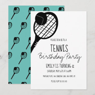 Invitation Sports de tennis minimaux Anniversaire Noir Blanc