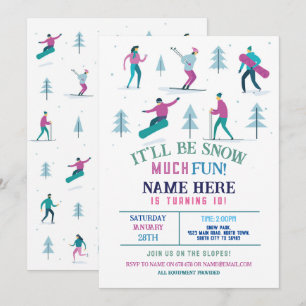 Invitation Sports d'hiver Anniversaire Filles Ski Snowboard
