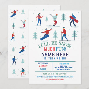 Invitation Sports d'hiver Fête d'anniversaire Ski Snowboard