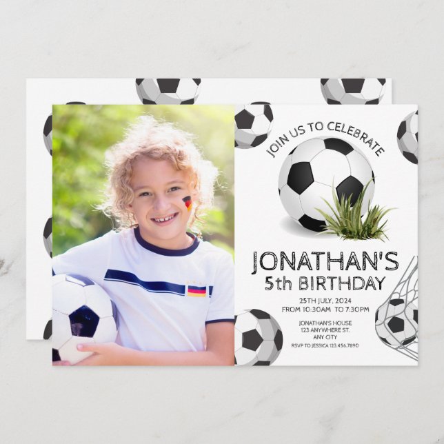 Invitation Sports Enfants Football Photo Anniversaire (Devant / Derrière)