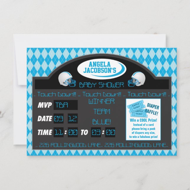 Invitation Sports Football Scoreboard Baby Boy Shower Blue (Devant)