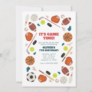 Invitation Sports Game Time All Star Anniversaire Party