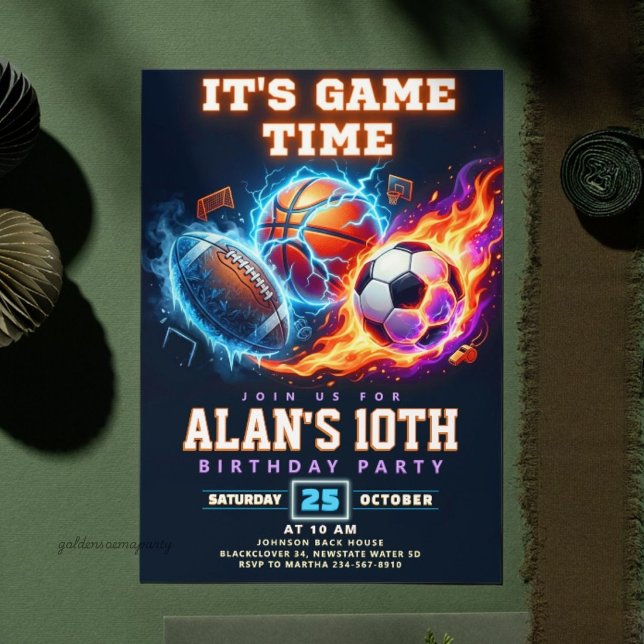 Invitation Sports Game Time Birthday Party - All Element (Sports Game Time Birthday Party - All Element Invitation
)