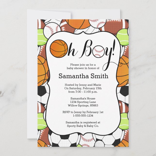 Invitation Sports Oh Boy !Baby shower (Devant)