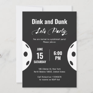 Invitation Sports Party Pickleball Black Thème Anniversaire