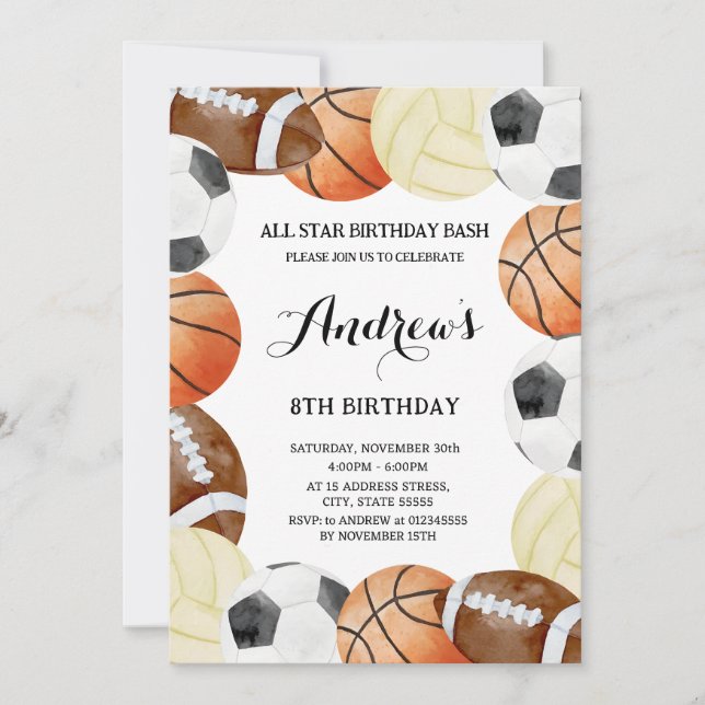 Invitation Sports personnels Anniversaire pour enfant Invitat (Devant)