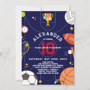 Invitation Sports Stadium Boys Modern Navy Blue Anniversaire 