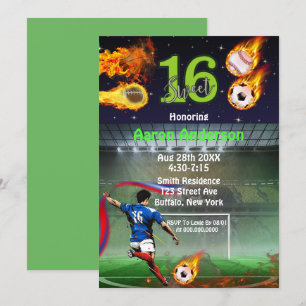 Invitation Sports Sweet sixteen fête d'anniversaire