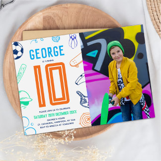 Invitation Sports Theme Boys Modern Birthday Party Photo