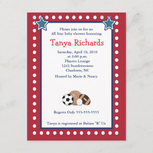Invitation Sports Toutes les étoiles Red Border Baby shower I