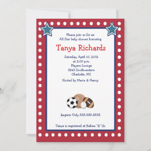 Invitation Sports Toutes les étoiles Red Border Baby shower I