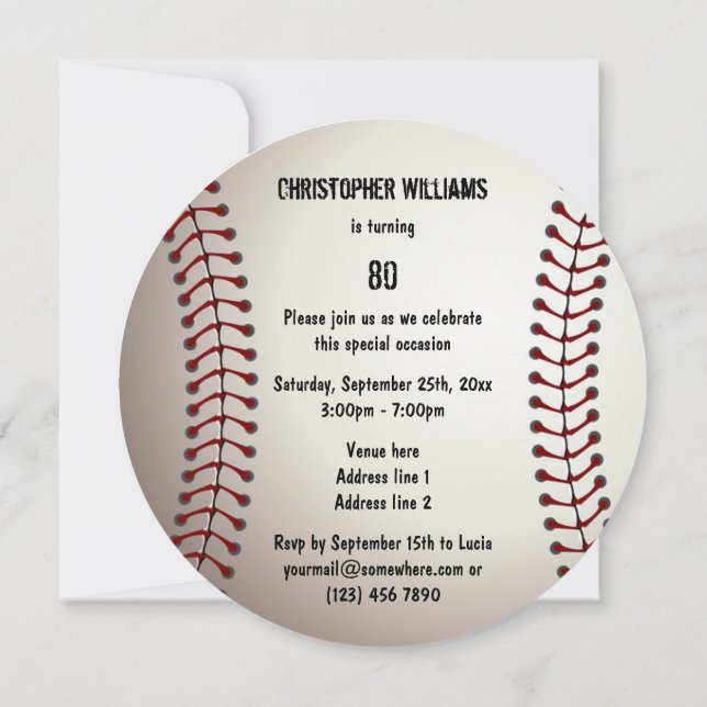 Invitation Sporty Baseball 80e Anniversaire Party Double face (Dos)